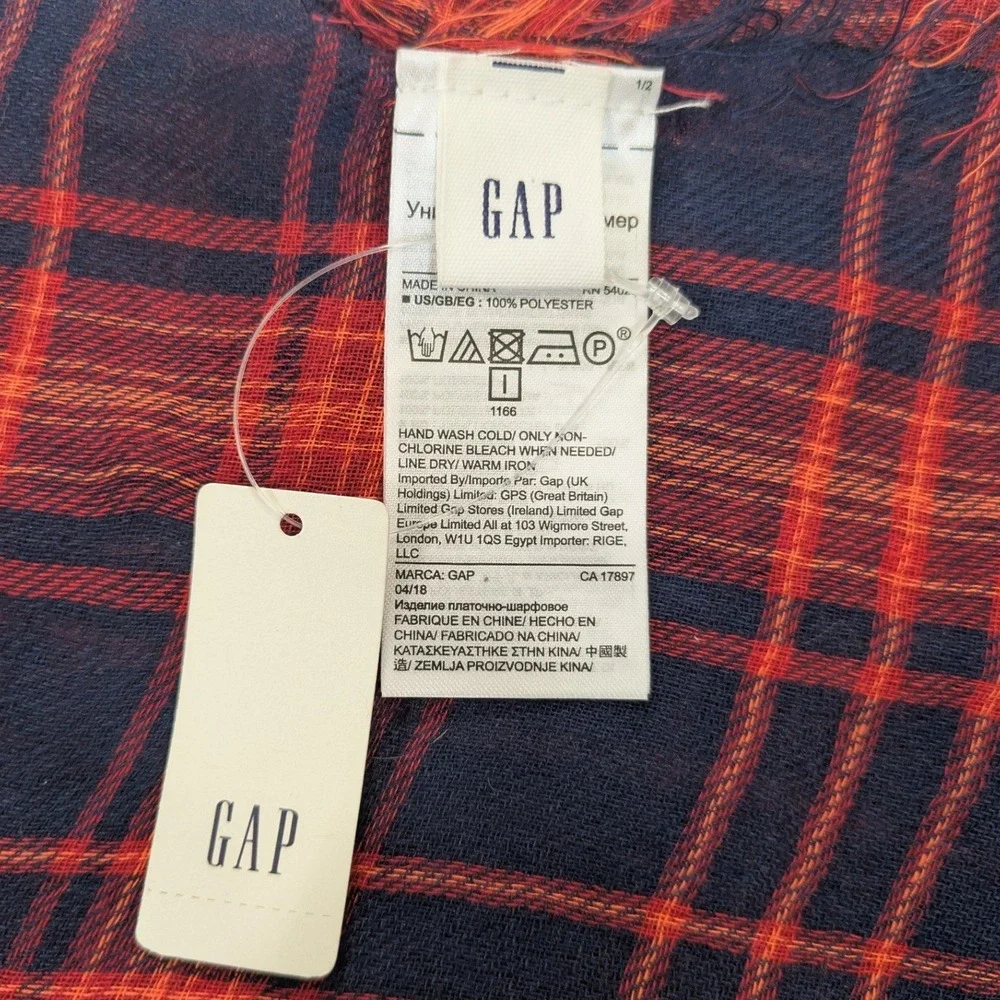 Gap Plaid Light Scarf Red Navy Preppy Academic Tartan Fall Transition Capsule